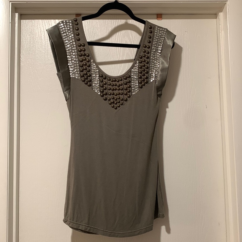 Olive green top with embellished front